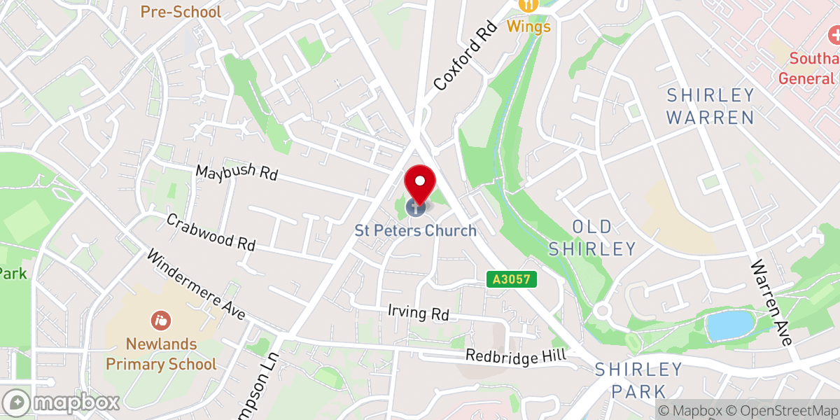 Map showing location of St Peter's Church