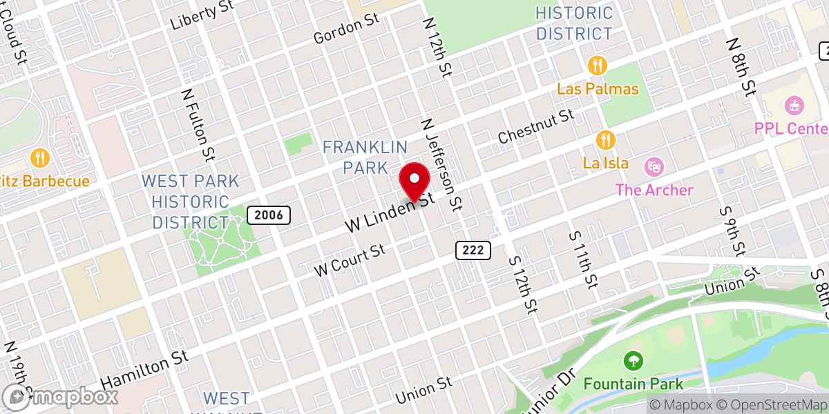Map showing location of Lehigh Valley Church-God-Faith