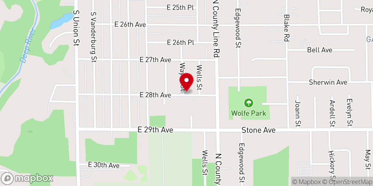 Map showing location of Lake Station Church of Christ