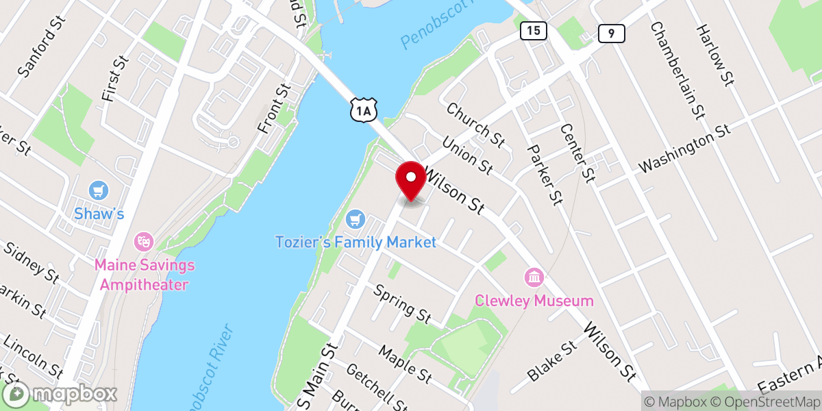 Map showing location of First United Methodist Church of Brewer