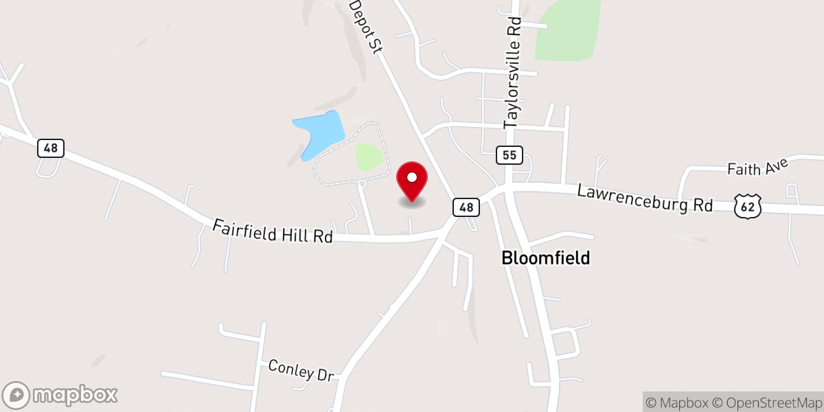 Map showing location of Big Spring-Bloomfield Presbyterian Church