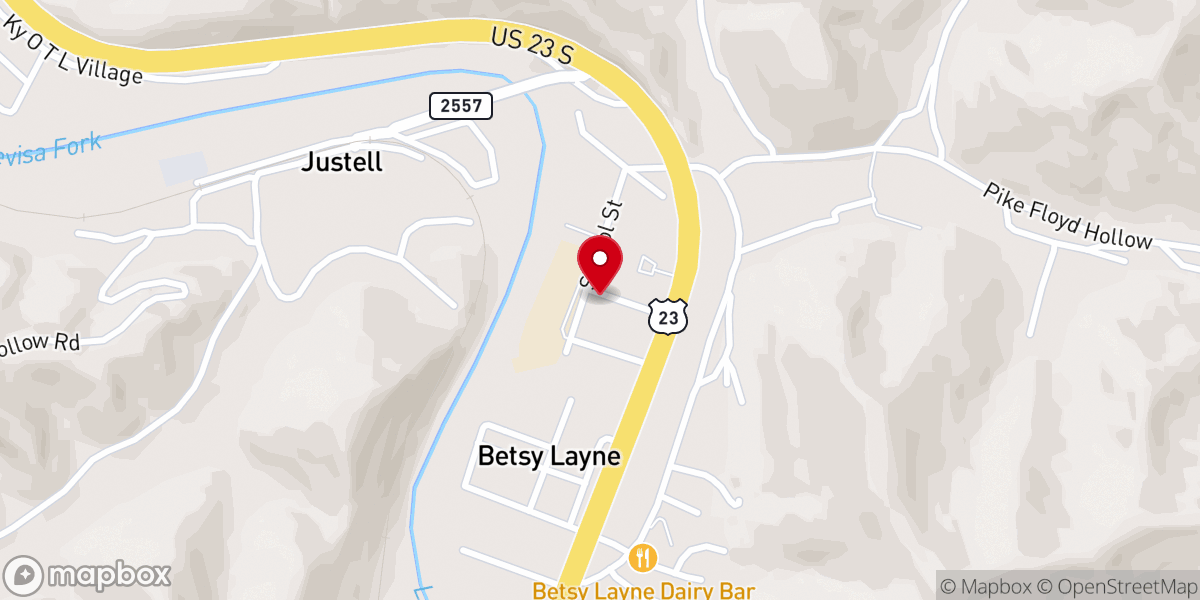 Map showing location of Betsy Layne Fellowship Church