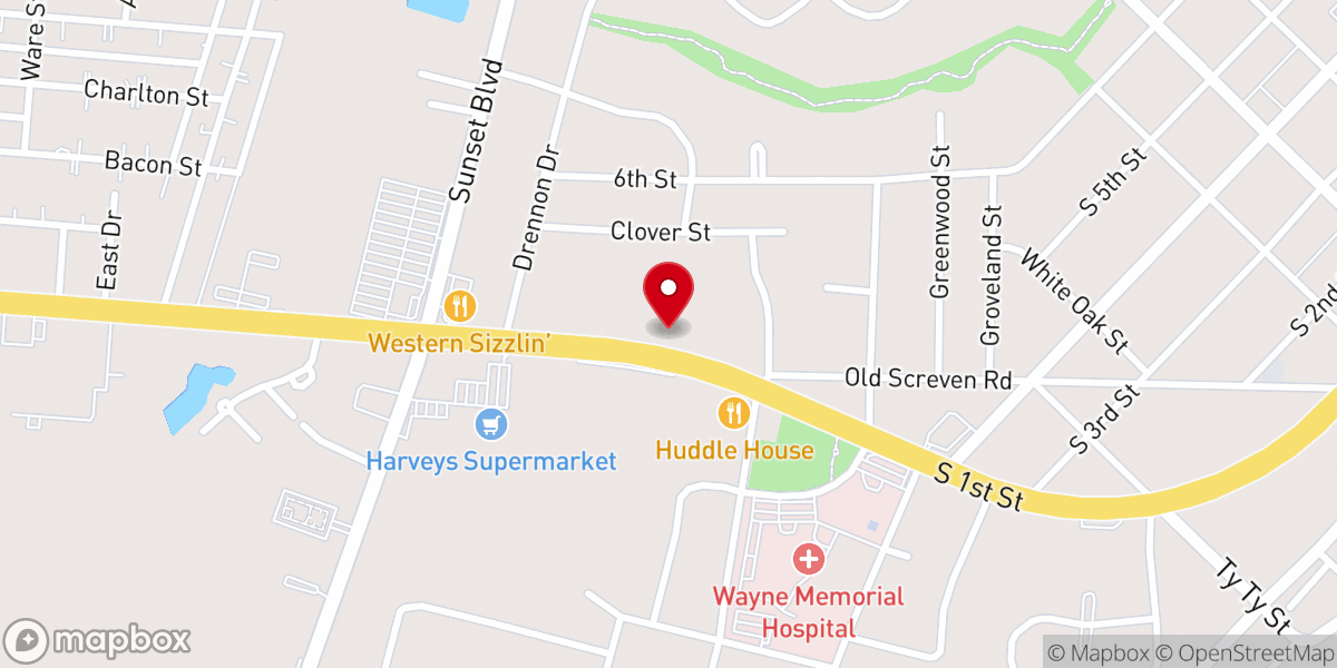 Map showing location of First Street Christian Church