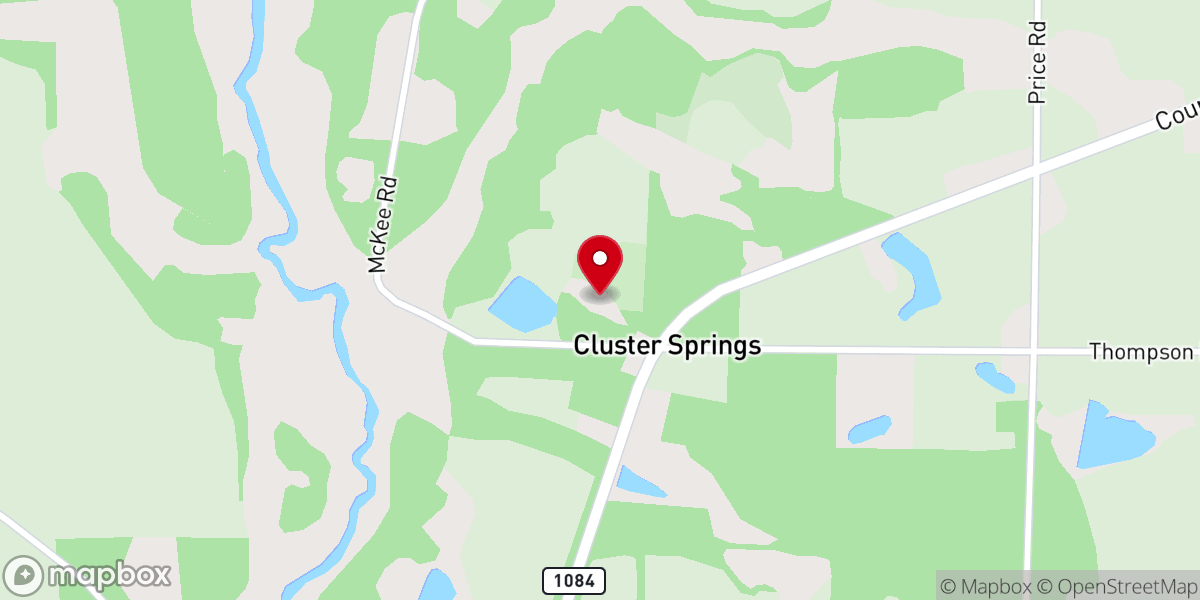 Map showing location of Cluster Springs Baptist Church