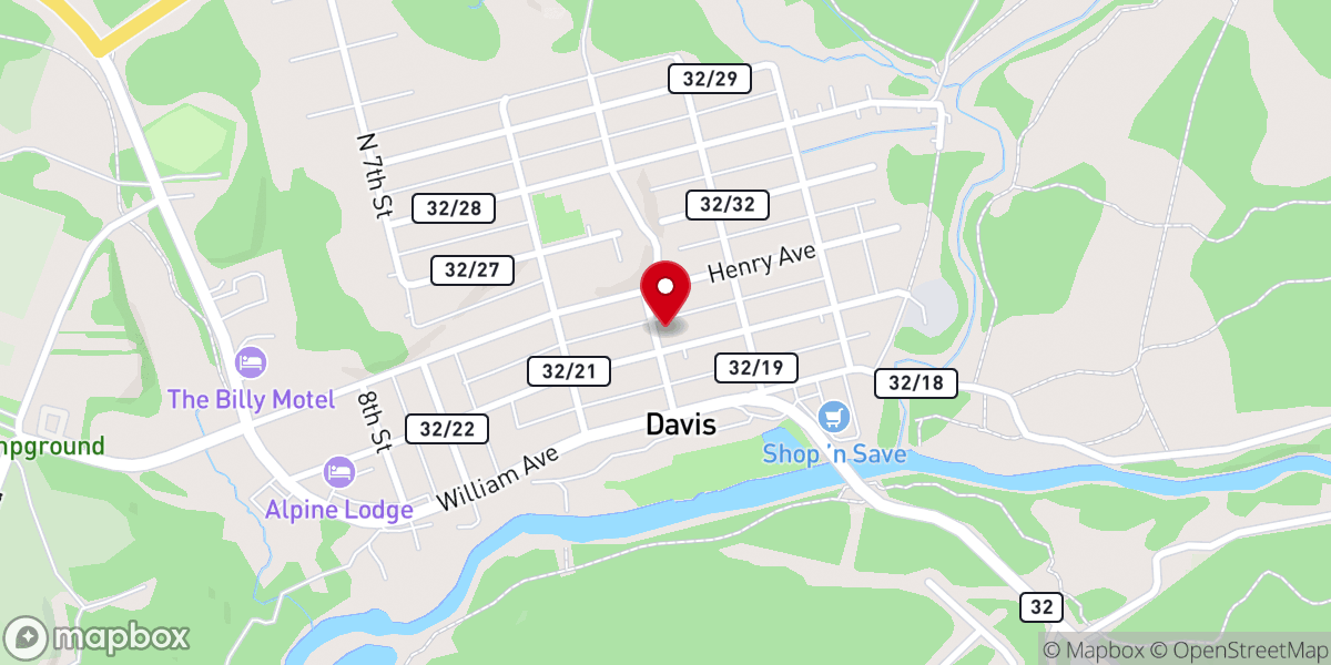 Map showing location of Davis United Methodist Church