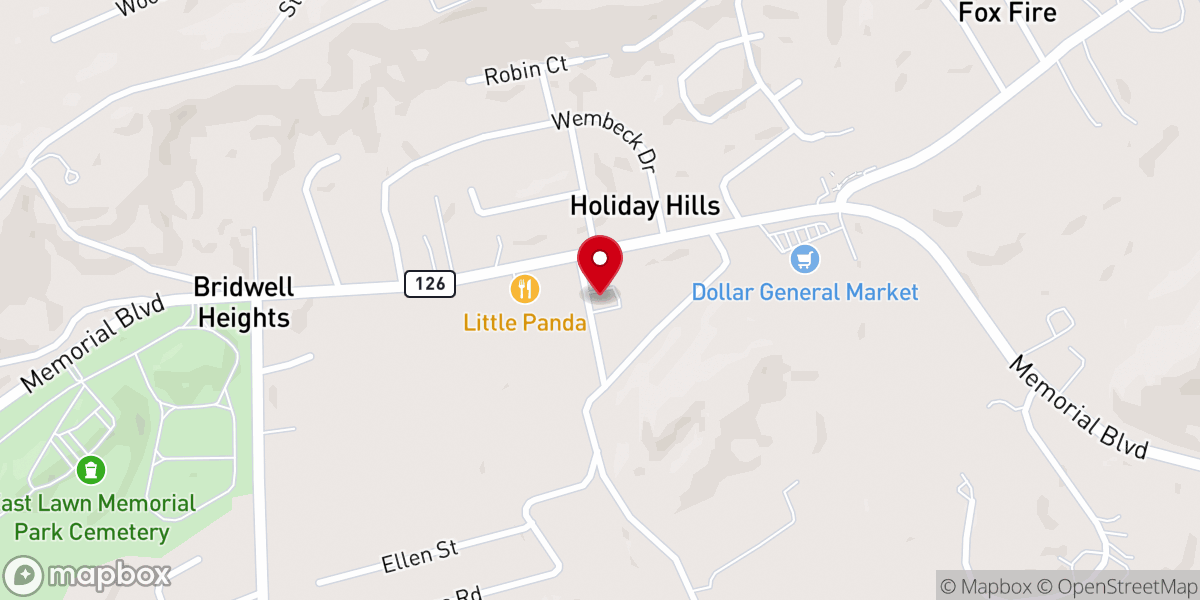 Map showing location of Bridwell Heights Presbyterian Church