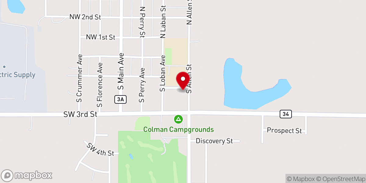 Map showing location of Colman Lutheran Church