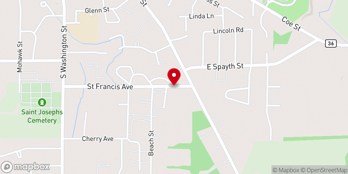 Map showing location of Sisters of St. Francis