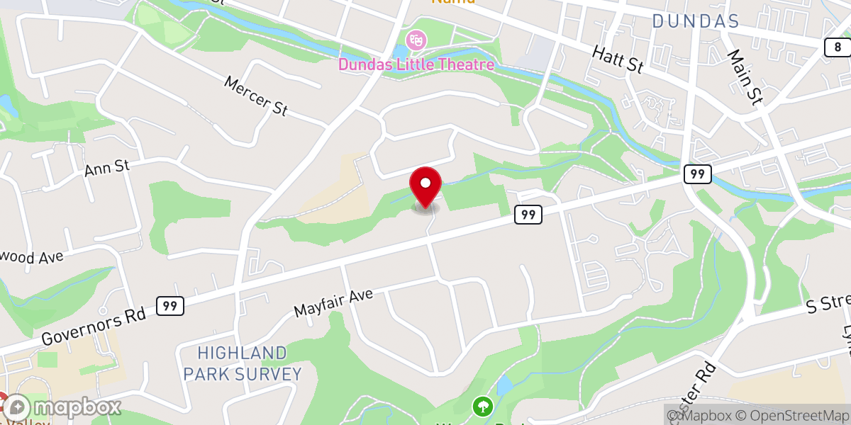 Map showing location of Dundas Baptist Church