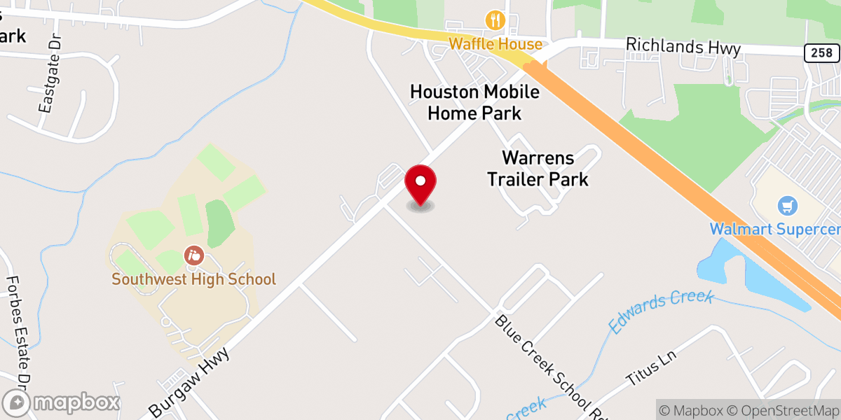 Map showing location of Blue Creek Baptist Church