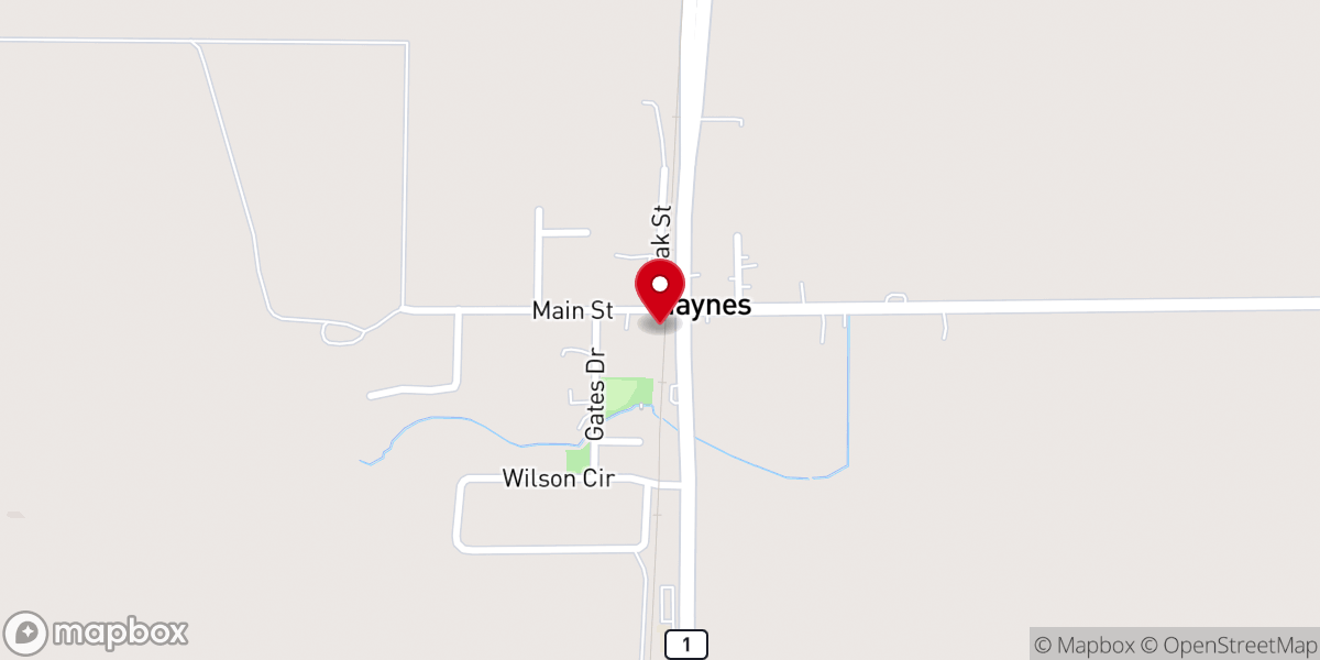 Map showing location of Haynes Baptist Church
