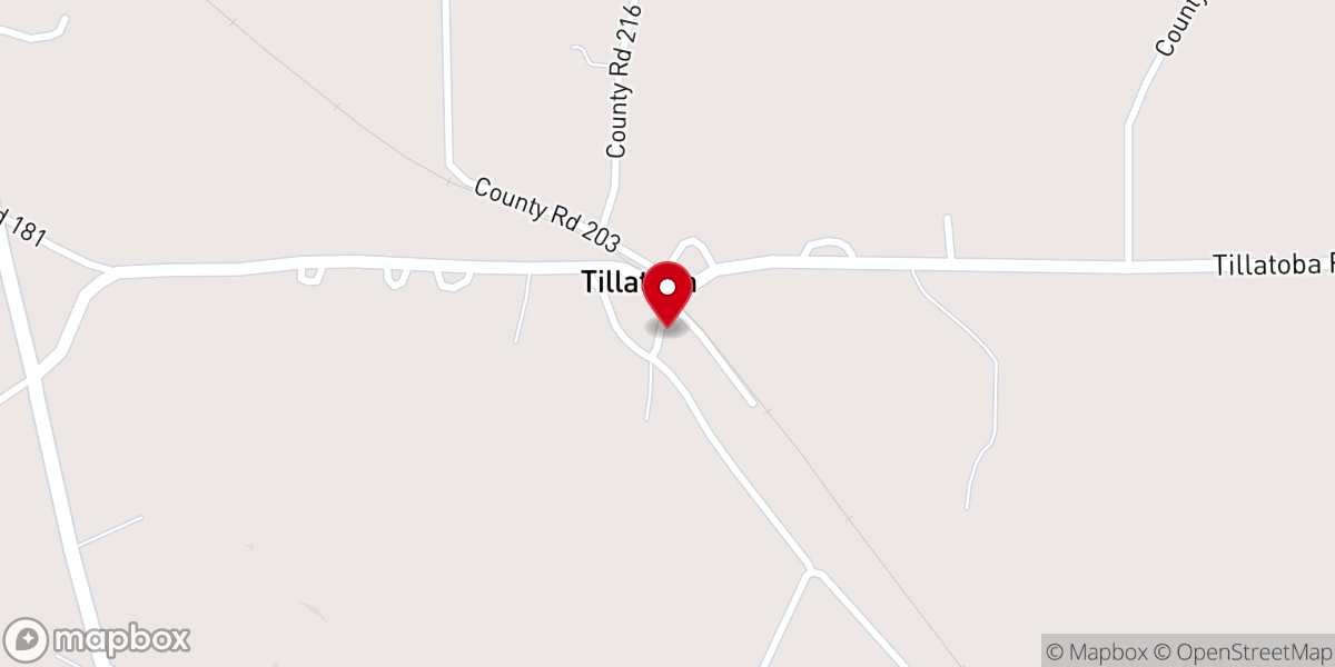 Map showing location of Tillatoba Baptist Church