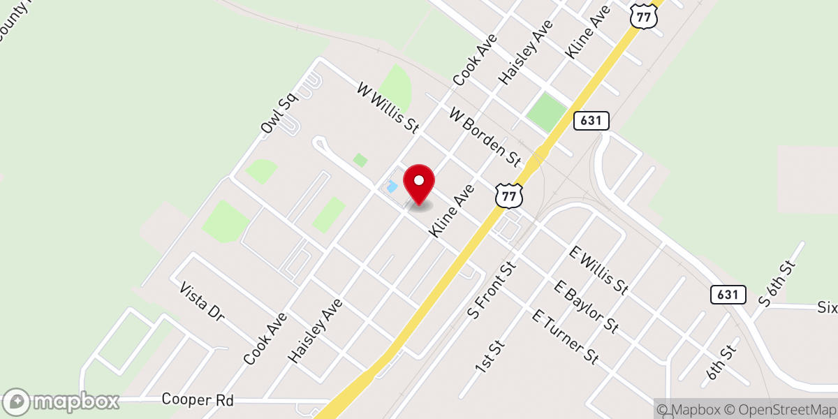 Map showing location of First Baptist Church of Odem