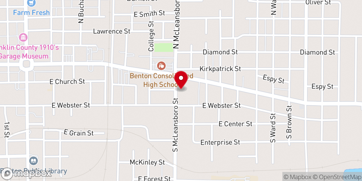 Map showing location of East Benton Baptist Church