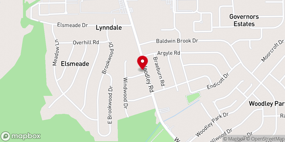 Map showing location of Woodley Road Alliance Church