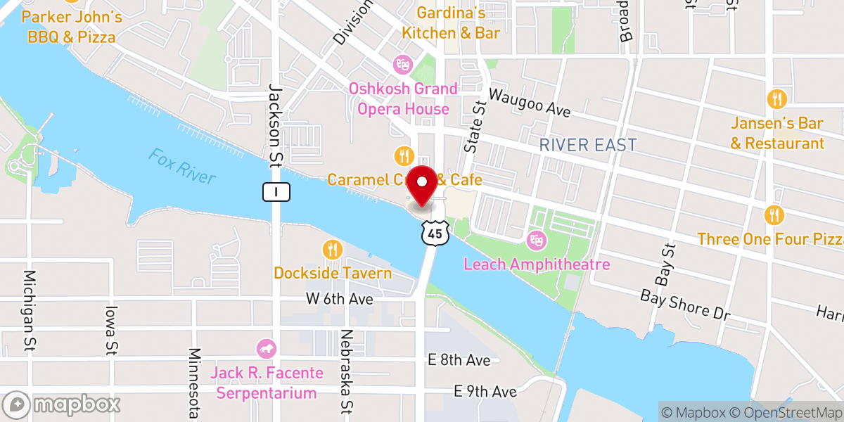 Map showing location of Oshkosh Waterfront Weddings