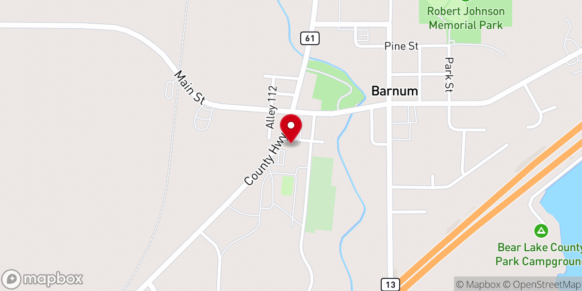 Map showing location of Barnum Community United Methodist Church