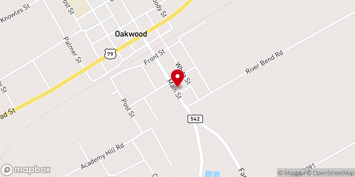 Map showing location of Oakwood Church of Christ