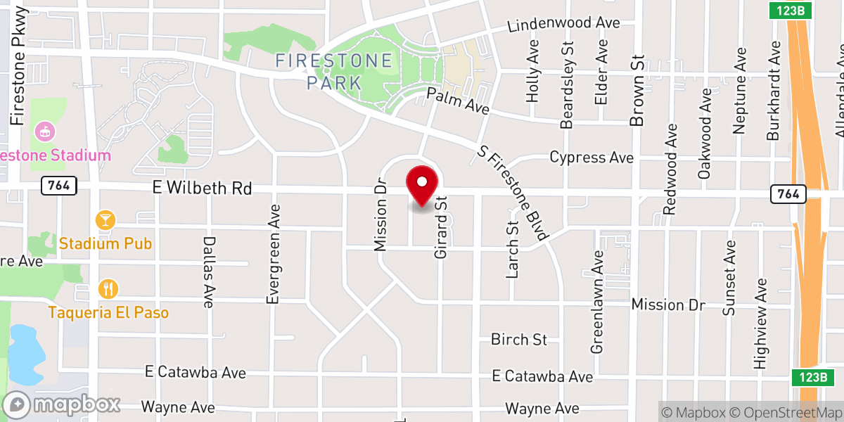 Map showing location of Akron Cornerstone Christian Church 房角石教會地址