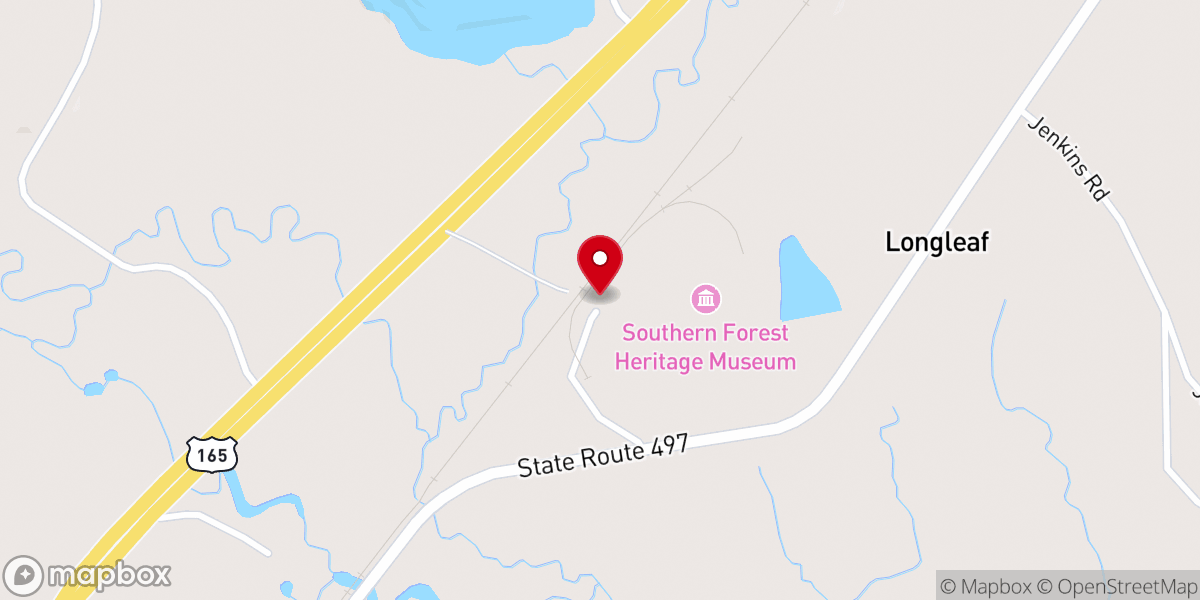 Map showing location of Southern Forest Heritage Museum
