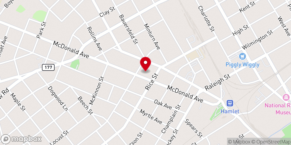 Map showing location of Calvary Baptist Church of Hamlet NC
