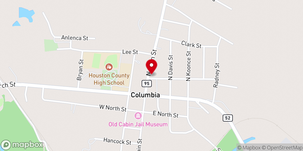 Map showing location of First Columbia Baptist Church