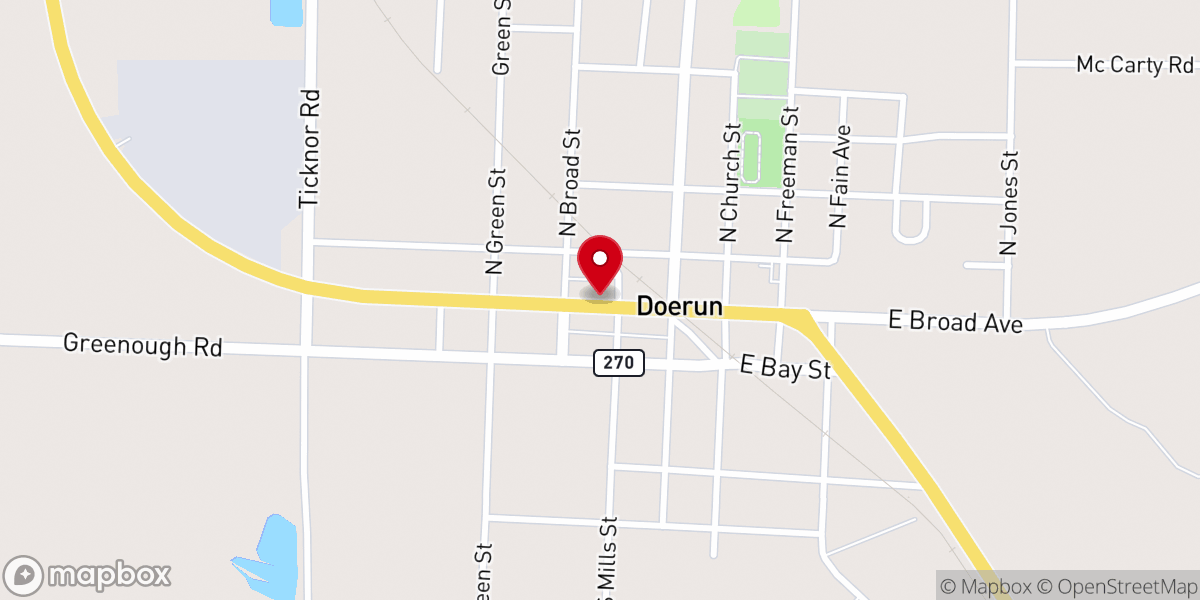 Map showing location of Doerun Community Center