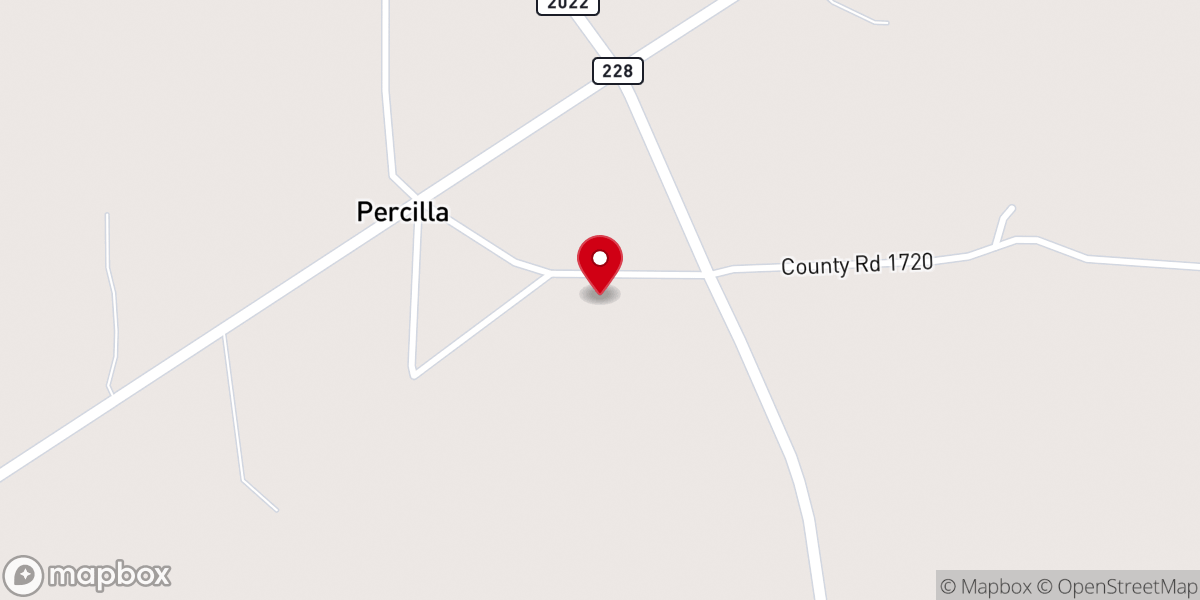 Map showing location of Percilla United Methodist Church