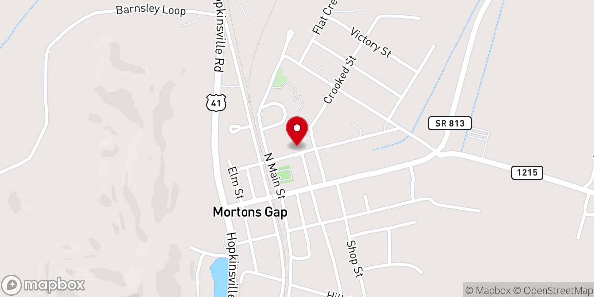 Map showing location of First Baptist Church of Mortons Gap