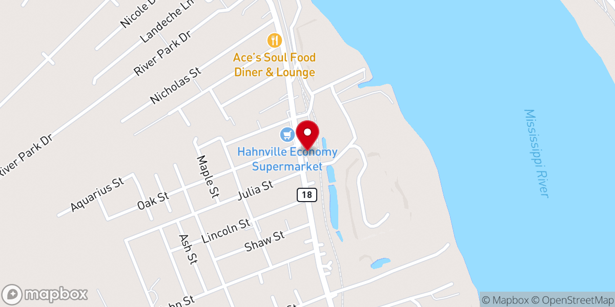 Map showing location of Hahnville Baptist Church