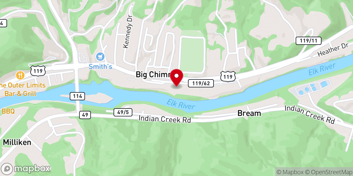 Map showing location of Big Chimney Baptist Church