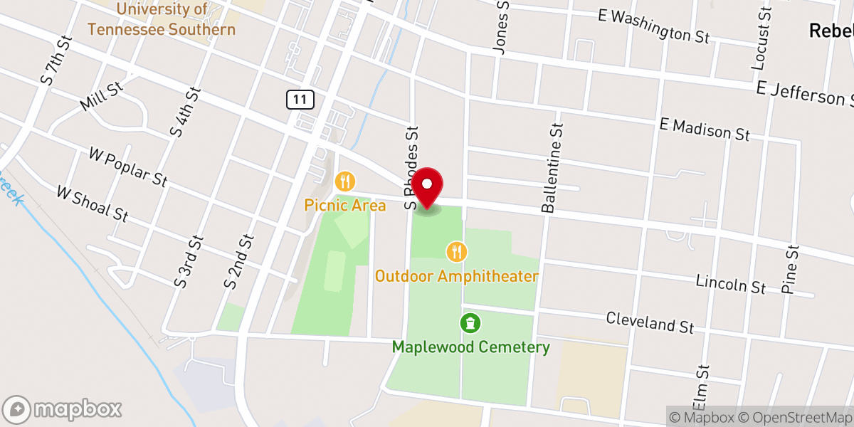 Map showing location of City of Pulaski's Parks & Recreation Department