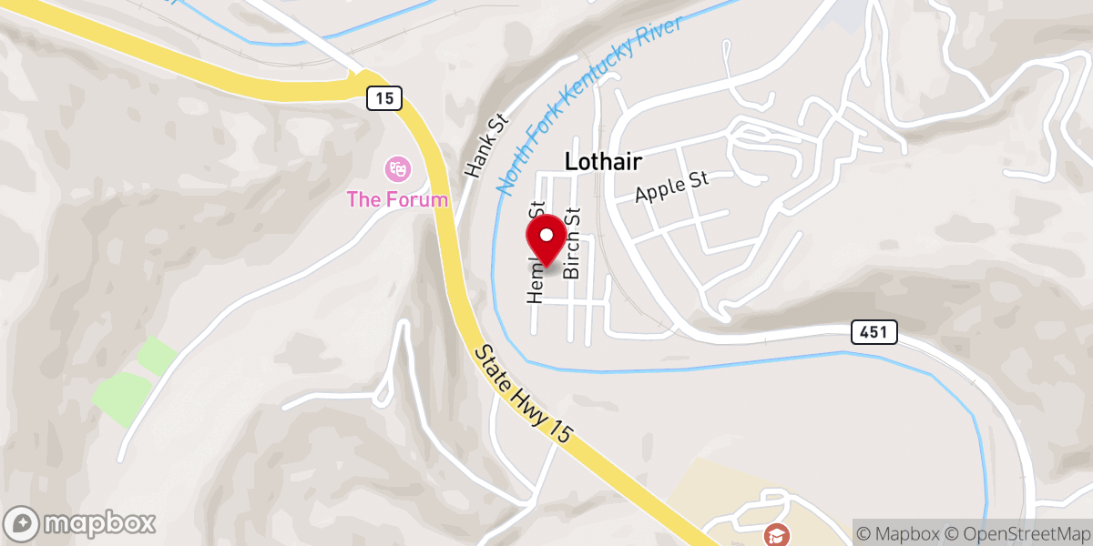 Map showing location of Lothair Baptist Church