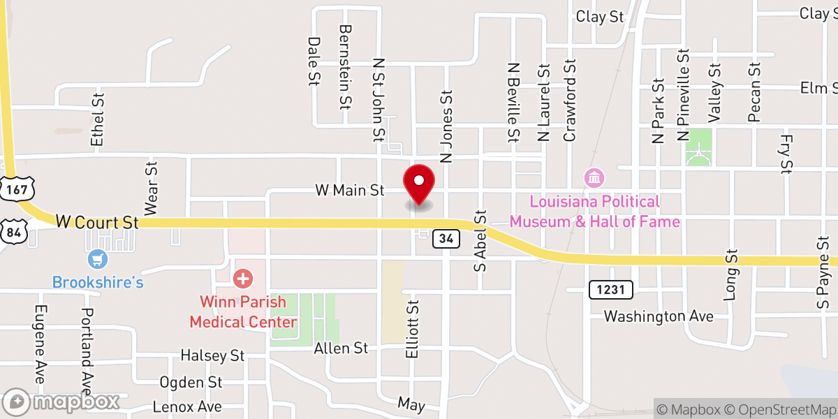 Map showing location of Monica's Cut & Curl