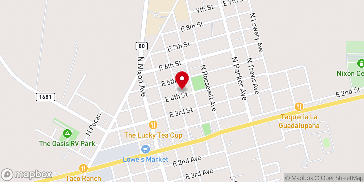 Map showing location of First Baptist Church of Nixon