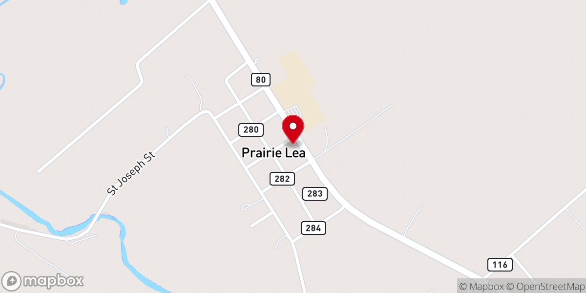 Map showing location of Prairie Lea Methodist Church