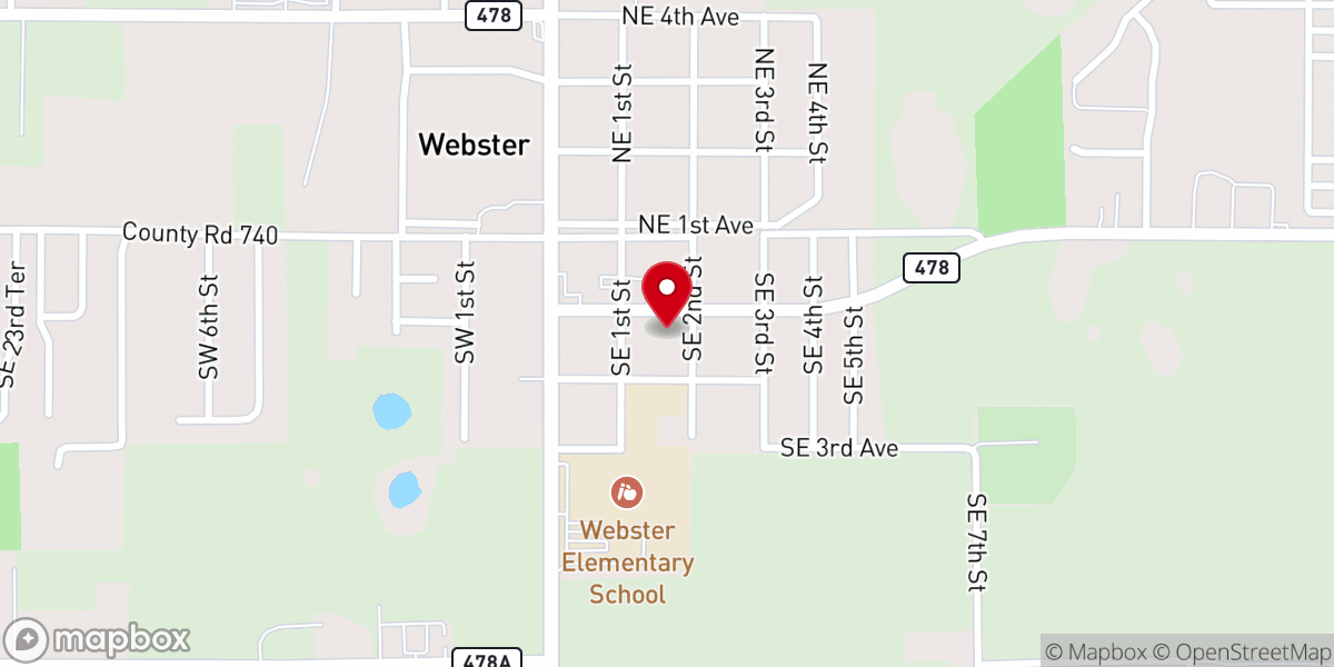 Map showing location of First Baptist Church of Webster