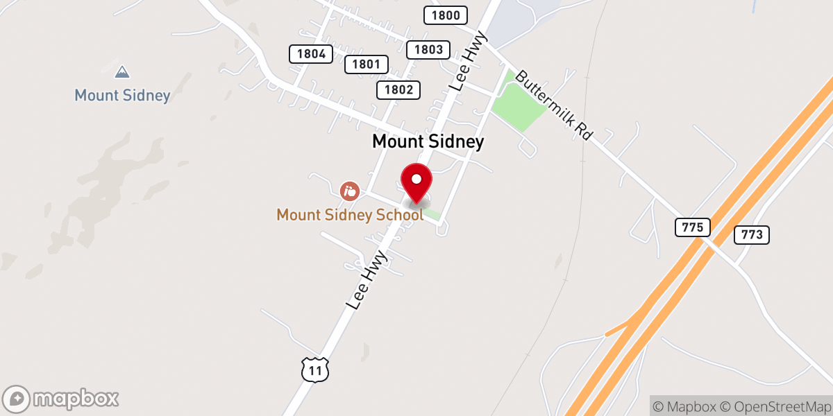 Map showing location of Mount Sidney United Methodist Church
