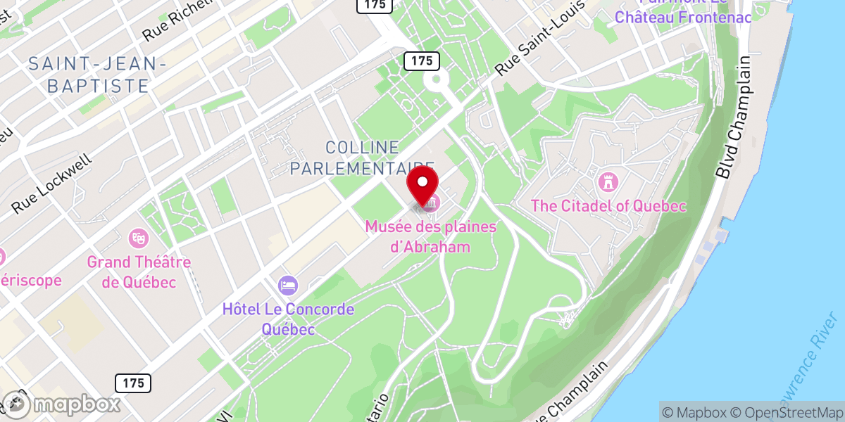 Map showing location of The Plains of Abraham Museum