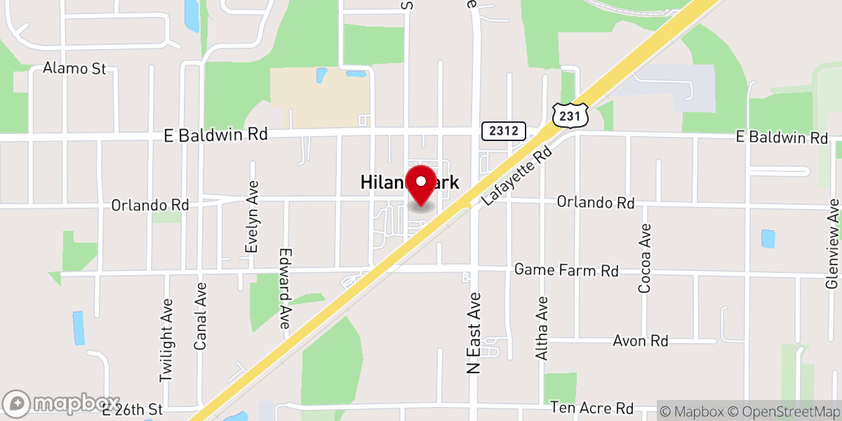 Map showing location of Hiland Park Baptist Church