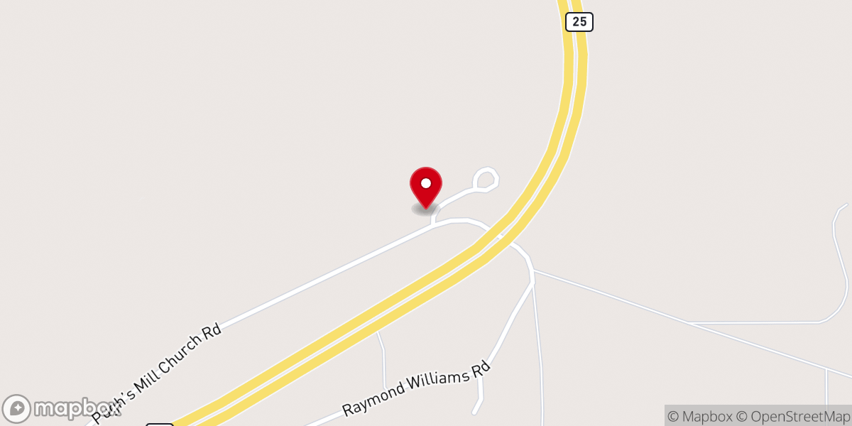 Map showing location of Faith Baptist Church at Pugh's Mill