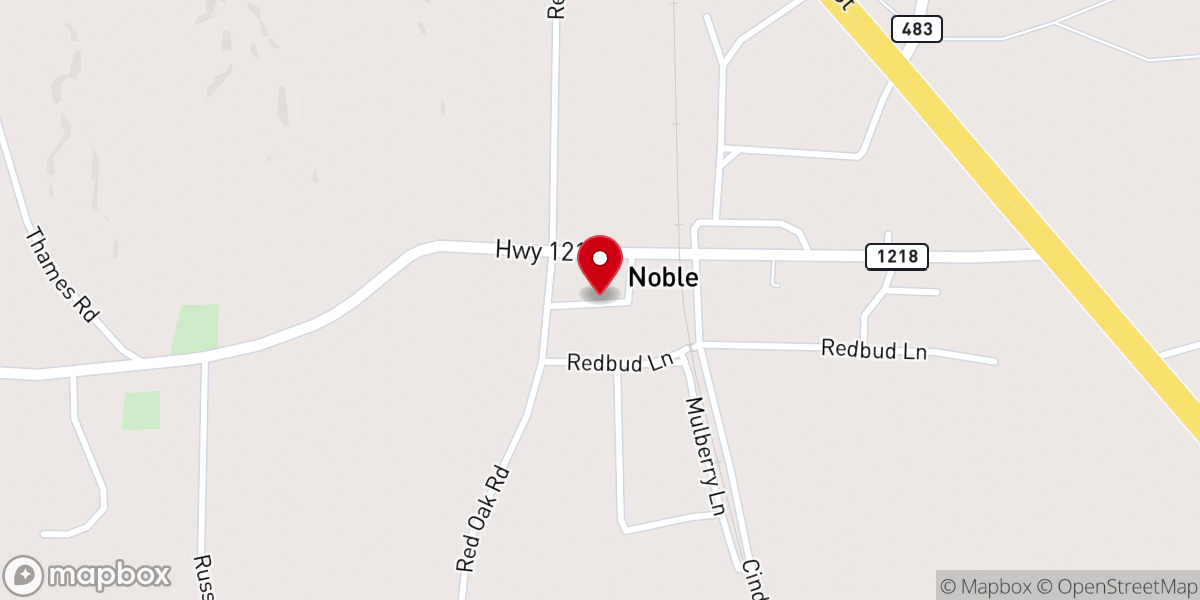 Map showing location of Noble Baptist Church