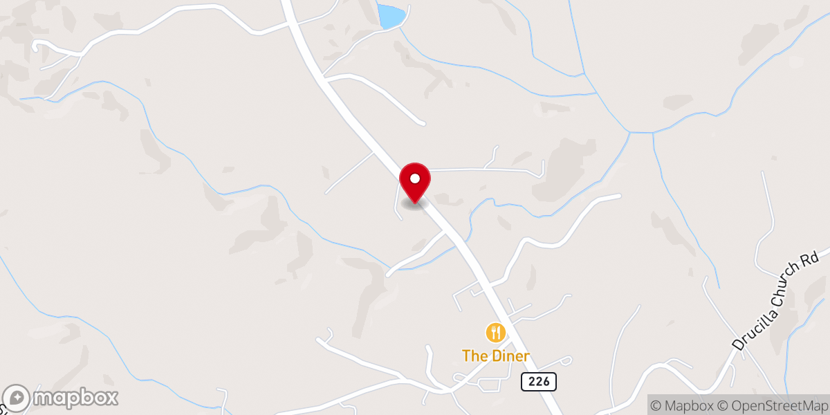 Map showing location of Dysartsville Church of Christ