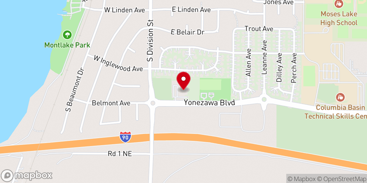 Map showing location of Moses Lake Christian Church