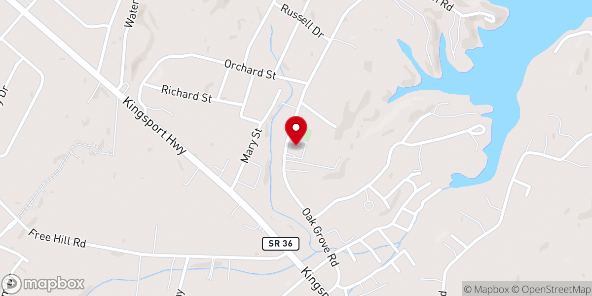 Map showing location of Oak Grove Baptist Church