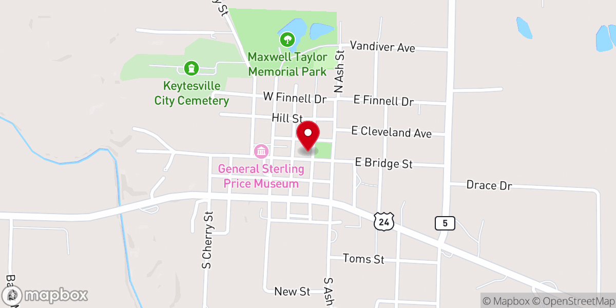 Map showing location of Powell Church