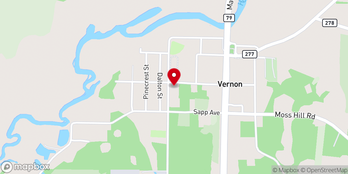 Map showing location of Grace Assembly at Vernon