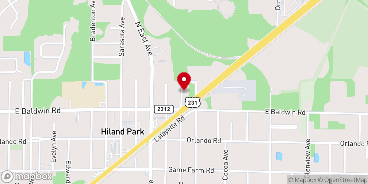 Map showing location of Hiland Park United Pentecostal church