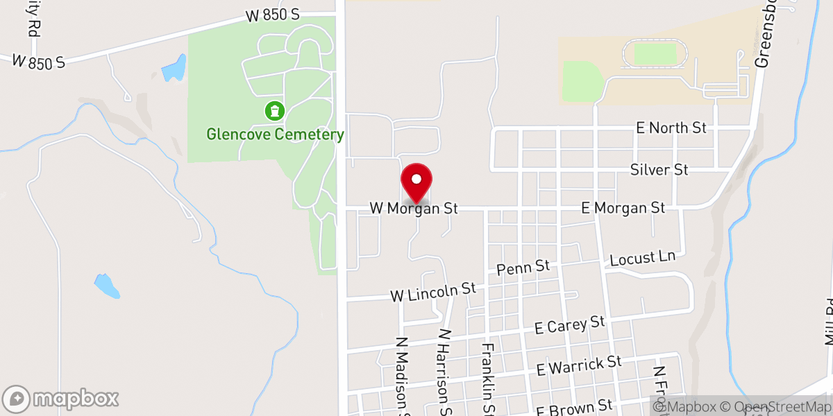 Map showing location of Knightstown Bethel Holiness Church