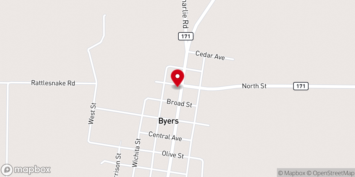 Map showing location of Byers United Methodist Church